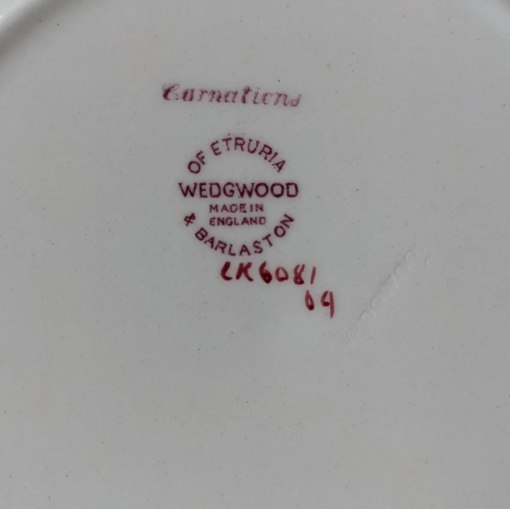Wedgwood Carnations Floral Embossed Rim Scalloped Bread and Butter Bowl Vintage